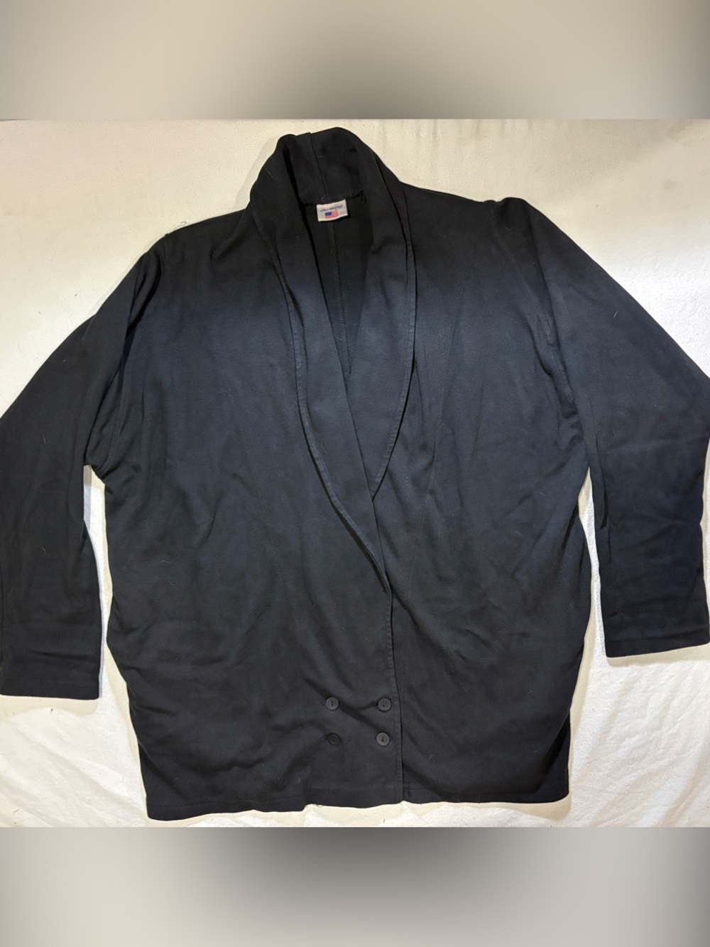 Vintage Not French by CW Black 100% Cotton Double Breasted Jacket Size XL